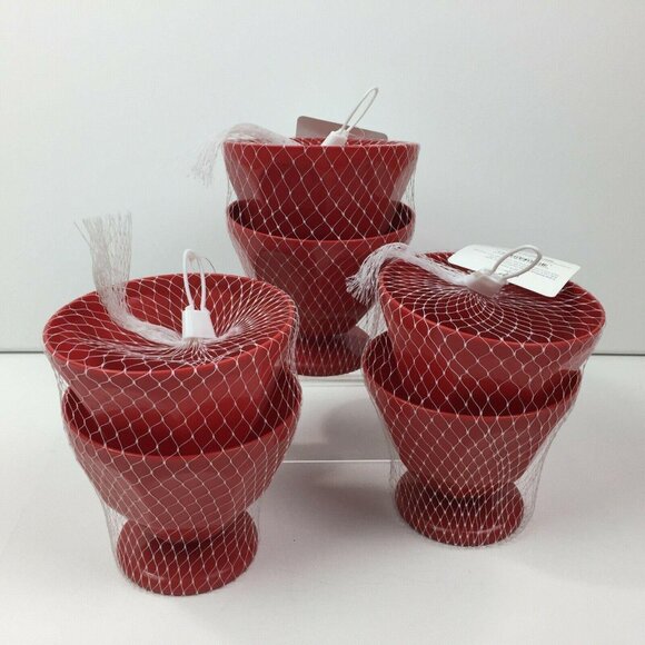 Red Plastic Ice Cream Sundae Dessert Bowls Set 6 Picnic Pool BBQ Party - Picture 1 of 7